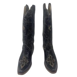 Corral Vintage Womens Western Cowboy Boots Black Leather Mid Calf Cross 7.5 M